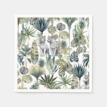 Livre blanc Jungle Tiges blanches serviettes