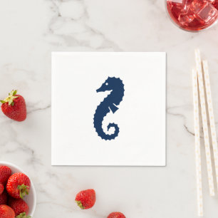Serviette En Papier Livre bleu et blanc de la marine des hippocampes n