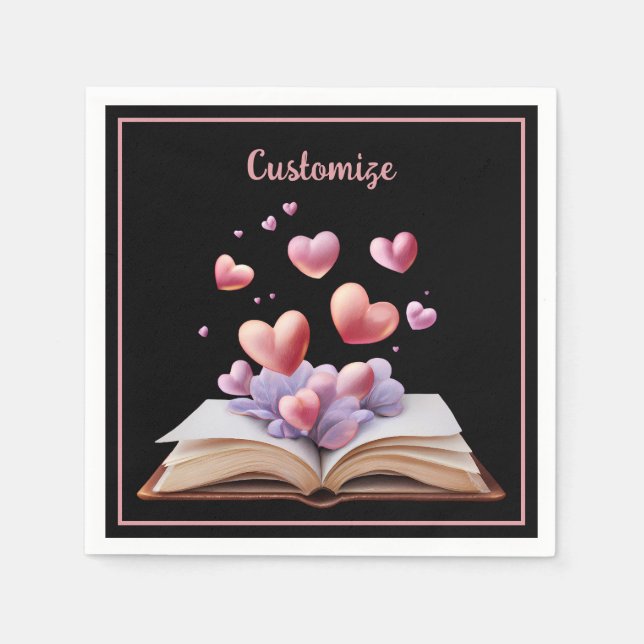 Serviette En Papier Livre de cœurs noir (Devant)