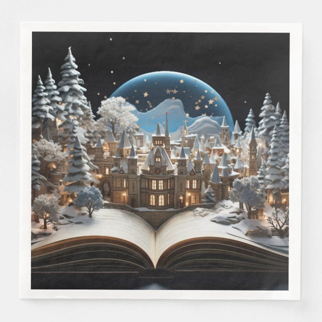 Serviette En Papier Livre de Noël Snow-Globe Village (Devant)