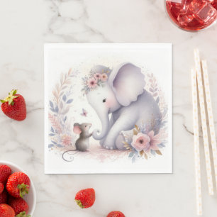 Serviette En Papier Livre D'Histoire Bois Bébés Éléphant Et Souris