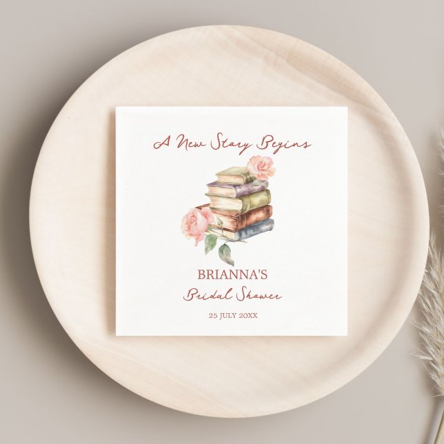 Serviette En Papier Livre d'histoire nouveau chapitre douche de mariée (Story book new chapter books themed bridal shower monogram printed napkins personalized tableware)
