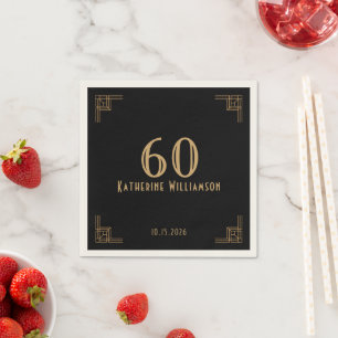 Serviette En Papier Livre d'or d'anniversaire Art déco noir or