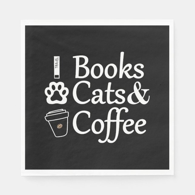 Serviette En Papier Livres Cats & Café (Devant)