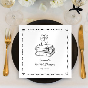 Serviette En Papier Livres et Champagne Mariage Blanc et Noir