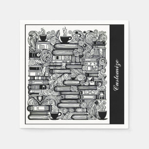 Serviette En Papier Livres Et Coffee Doodle Collage