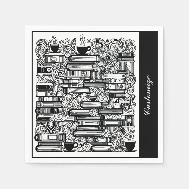 Serviette En Papier Livres Et Coffee Doodle Collage (Devant)