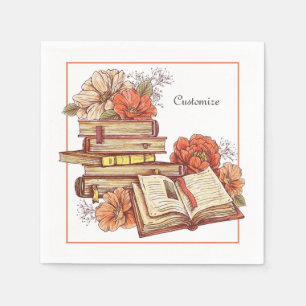 Serviette En Papier Livres Et Fleurs