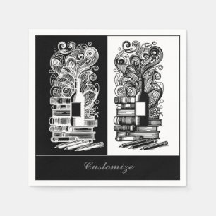 Serviette En Papier Livres Et Vins Noirs Et Blancs