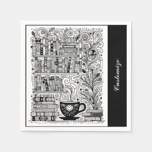 Serviette En Papier Livres Noir Et Blanc Doodle