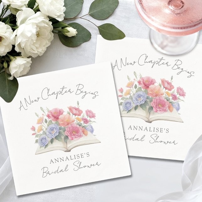 Serviette En Papier Livret de mariage floral aquarelle (Book Watercolor Floral Bridal Shower Napkins)