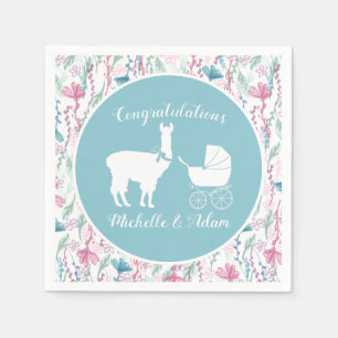 Serviette En Papier Llama Baby shower Cute Blue Boy