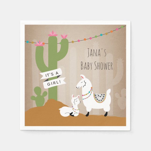 Serviette En Papier Llama Desert Cactus Girl Baby shower (Devant)