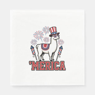 Serviette En Papier Llama Patriotique Merica Design Vectoriel Vintage_