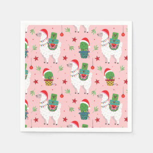 Serviette En Papier Llamas et cactus Motif de Noël