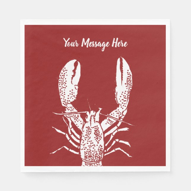 Serviette En Papier Lobster rouge et blanc personnalisé (Devant)
