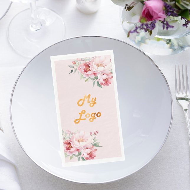 Serviette En Papier Logo de l'entreprise de fleurs roses (Créateur téléchargé)