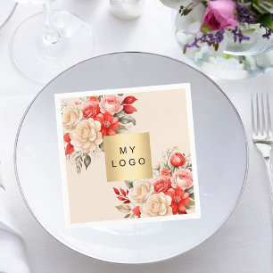 Serviette En Papier logo de l'entreprise florale rouge ivoire crème be