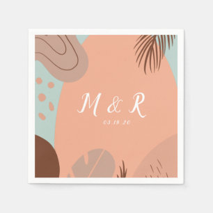 Serviette En Papier Logo de mariage Monstera Collage organique Tons Te
