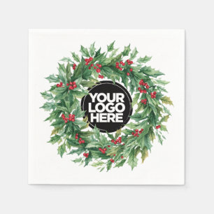 Serviette En Papier Logo d'entreprise de Noël Couronne de houx et de b