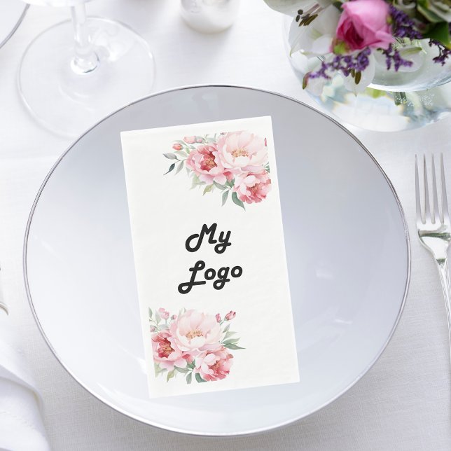 Serviette En Papier Logo d'entreprise florale rose blanc (Créateur téléchargé)