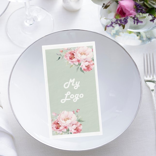 Serviette En Papier Logo d'entreprise florale rose sauge vert (Créateur téléchargé)
