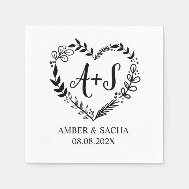 Serviette En Papier Logo du Mariage Monogramme personnalisé avec couro (Devant)