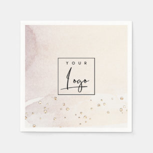 Serviette En Papier Logo Elégant Rose Abstrait Gold Purple Aquarelle