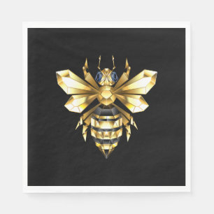 Serviette En Papier Logo Faux Gold Foil Bee Polygonal sur Noir