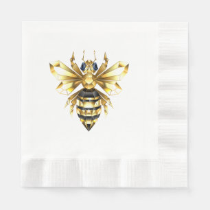 Serviette En Papier Logo Faux Gold Foil Bee Polygonal sur Noir