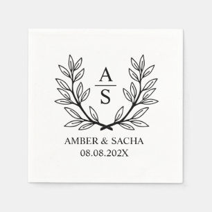 Serviette En Papier Logo Mariage Monogramme Personnalisé Avec Wreath