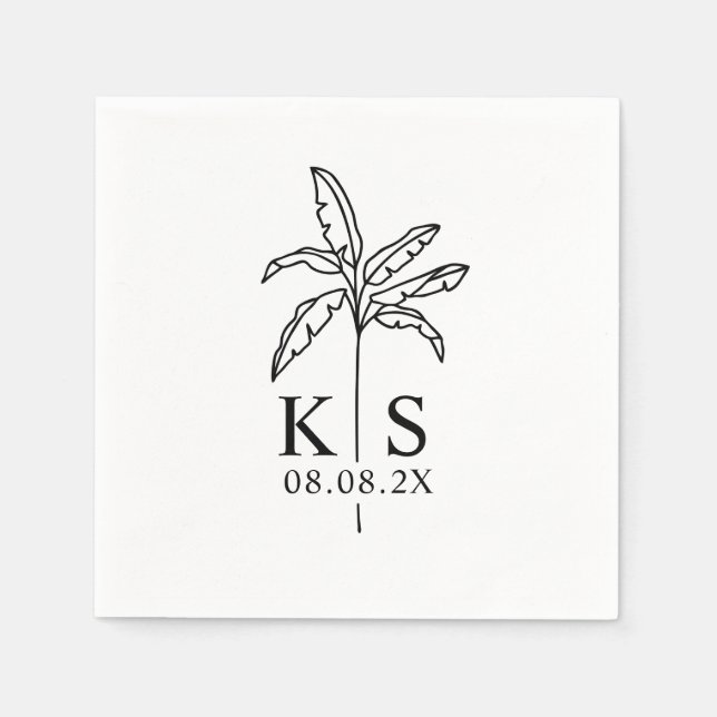 Serviette En Papier Logo Mariage Monogramme Personnalisé Palm Tree Nap (Devant)