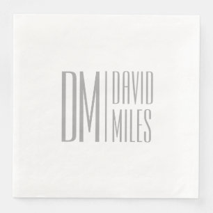 Serviette En Papier Logo Stylish Minimal & Modern Grey Initiales & Nom