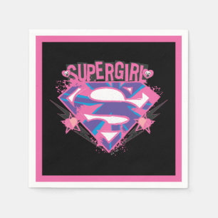 Serviette En Papier Logo Supergirl Grunge rose et violet