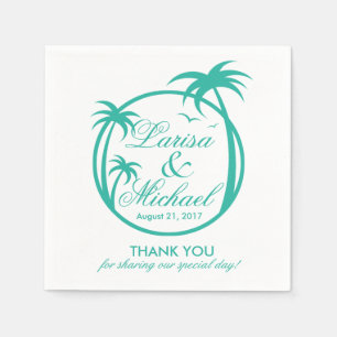 Serviette En Papier Logo tropical de Palm Beach   blanc aqua