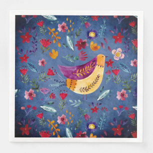 Serviette En Papier L'Oiseau précoce dans le jardin fleuri