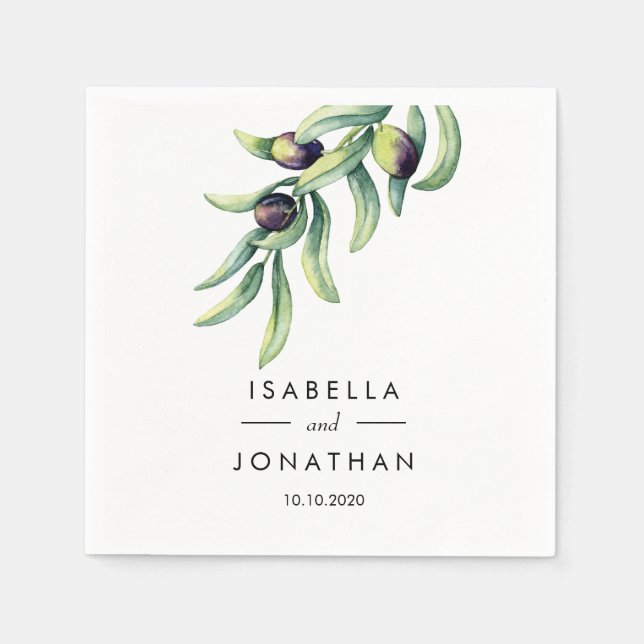 Serviette En Papier L'Olivier | Personnalisation du mariage rustique (Devant)