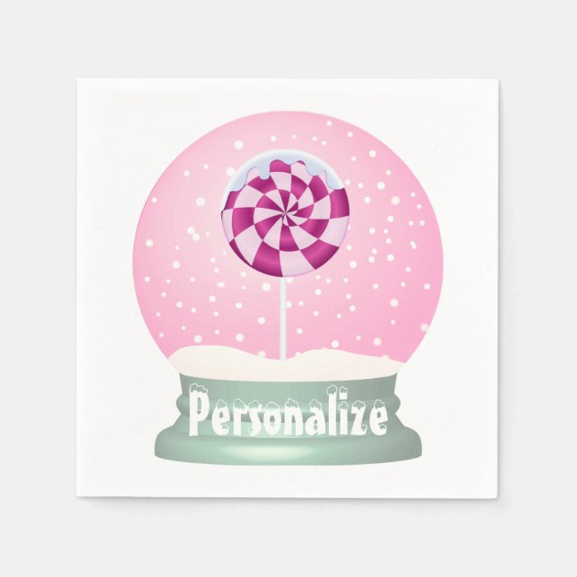 Serviette En Papier Lollipop enneigée globe mignon fille rose hiver (Devant)