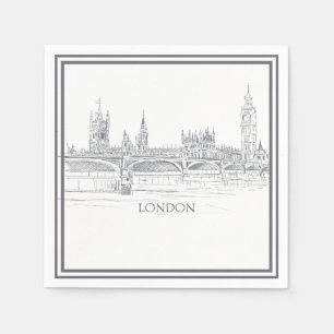 Serviette En Papier London Skyline et Big Ben et Tower Bridge croquis