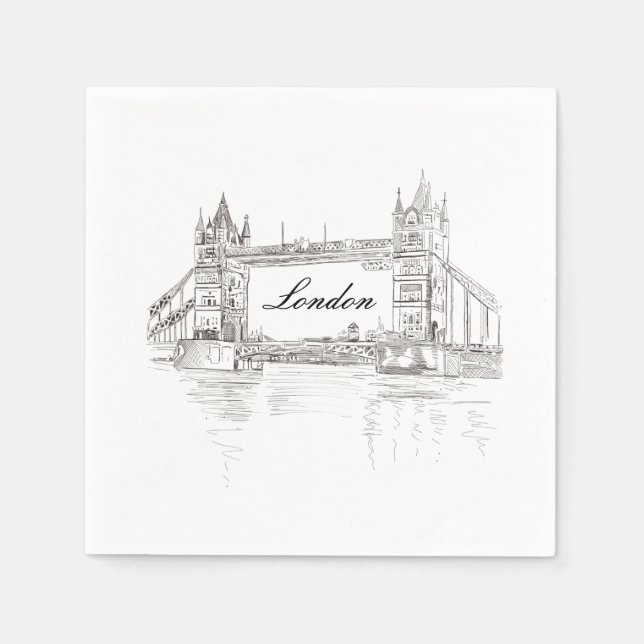 Serviette En Papier London Tower Bridge Black Ink Dessin classique (Devant)