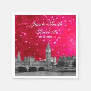 Serviette En Papier Londres Royaume-Uni Skyline Hot Rose Red Heart Swe