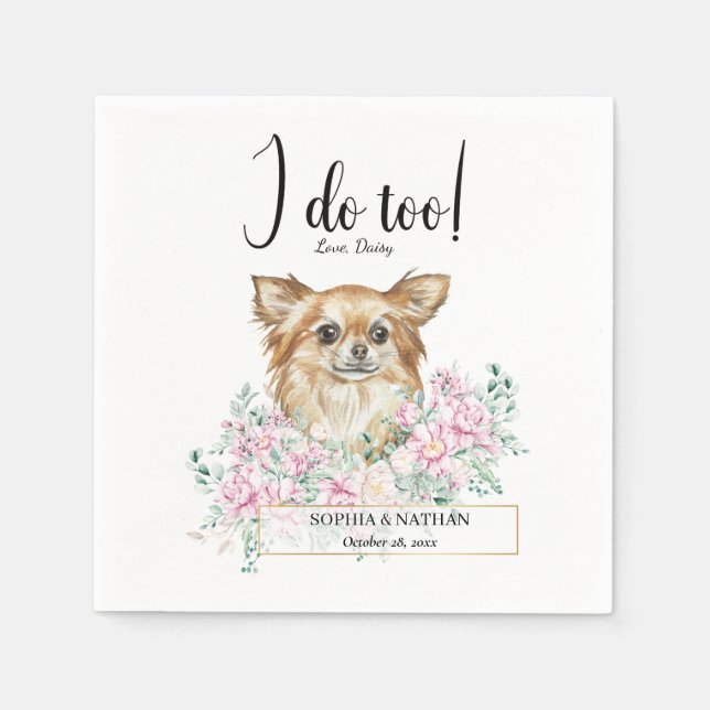 Serviette En Papier Long Haired Chihuahua Chien Mariage Cocktail Napki (Devant)