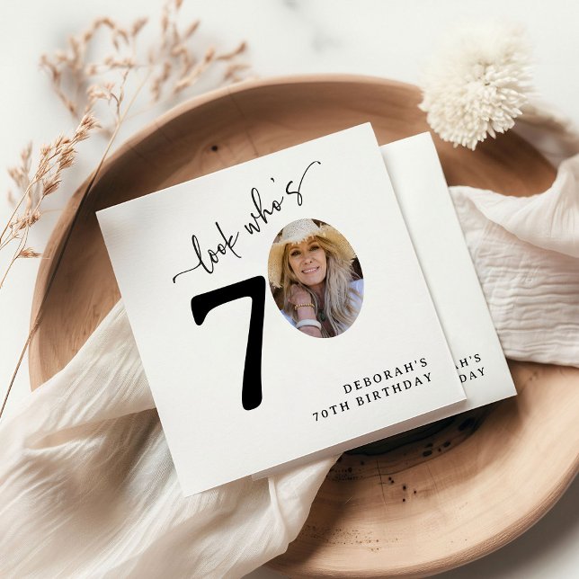 Serviette En Papier Look Who's 70! Modern Photo 70th Birthday (Créateur téléchargé)