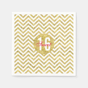 Serviette En Papier L'or moderne Chevron barre l'anniversaire du