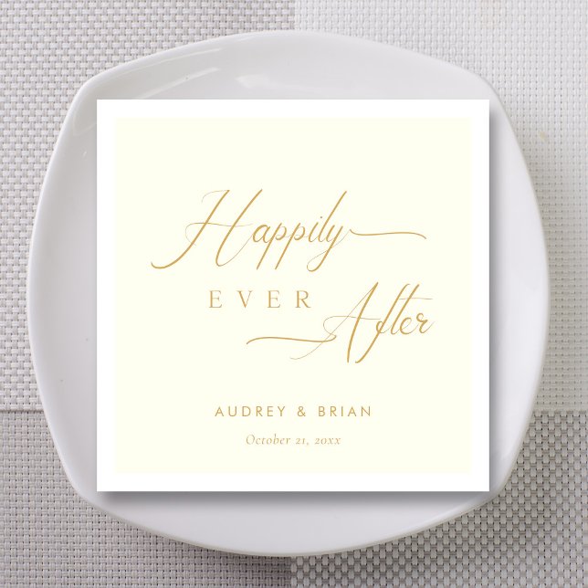 Serviette En Papier L'or personnalisé heureux jamais après le Mariage  (Personalized Gold Happily Ever After Ivory Wedding Napkins)