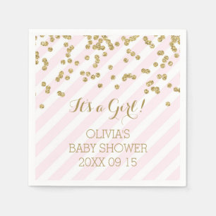 Serviette En Papier L'or rougissent baby shower rose de rayures de