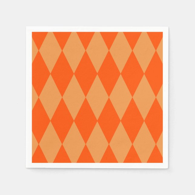 Serviette En Papier Losanges et damier orange clair et foncé  (Devant)