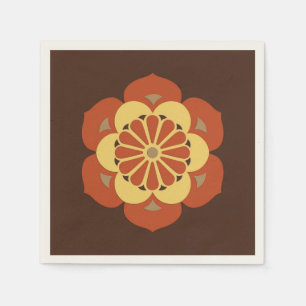 Serviette En Papier Lotus Flower Mandala, Brown, rouille et jaune