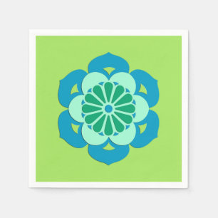 Serviette En Papier Lotus Flower Mandala, Lime Green et Bleu clair