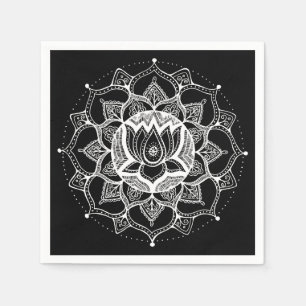 Serviette En Papier Lotus Mandala noir et blanc